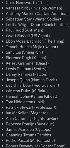 Avengers: doomsday actor list I guess idk man I’ve been watching a discord group yell about chairs all day
